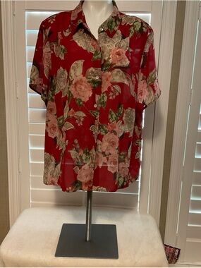 Emma James Red Floral Button-Down Shirt